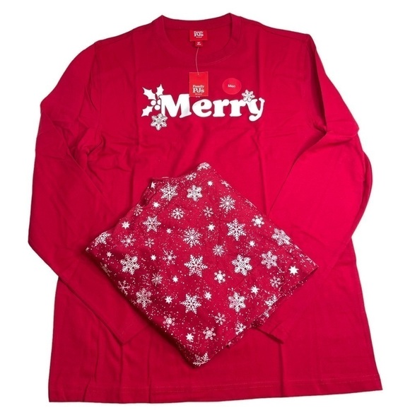 Macy’s Family PJs Pajamas Men's Merry Snowflake Mix It Family Set Medium New - Picture 2 of 12